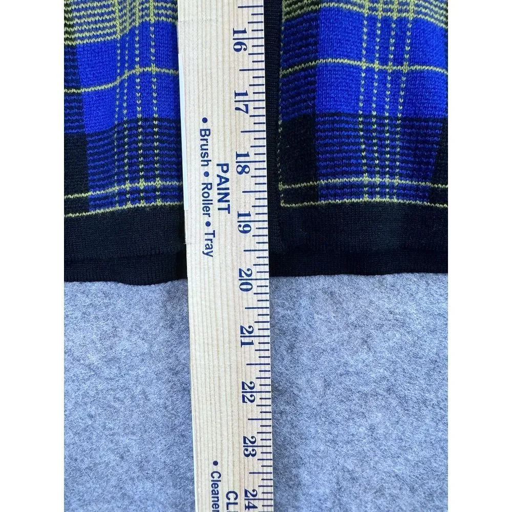 Valerie Stevens Petites Women PM Cardigan‎ Blue Plaid Full Zip 100% Wool